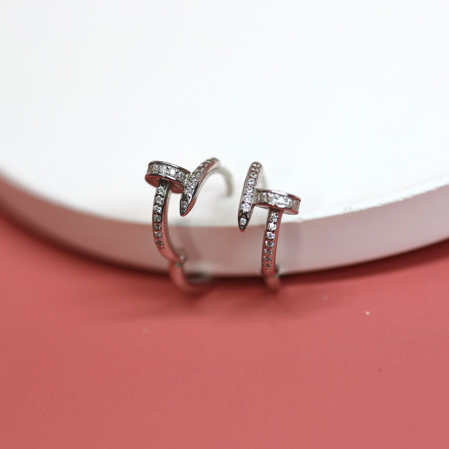 Luxury Hoop Earrings 925 Silver | Срібні сережки-кільця цвяшок з фіанітами|20794