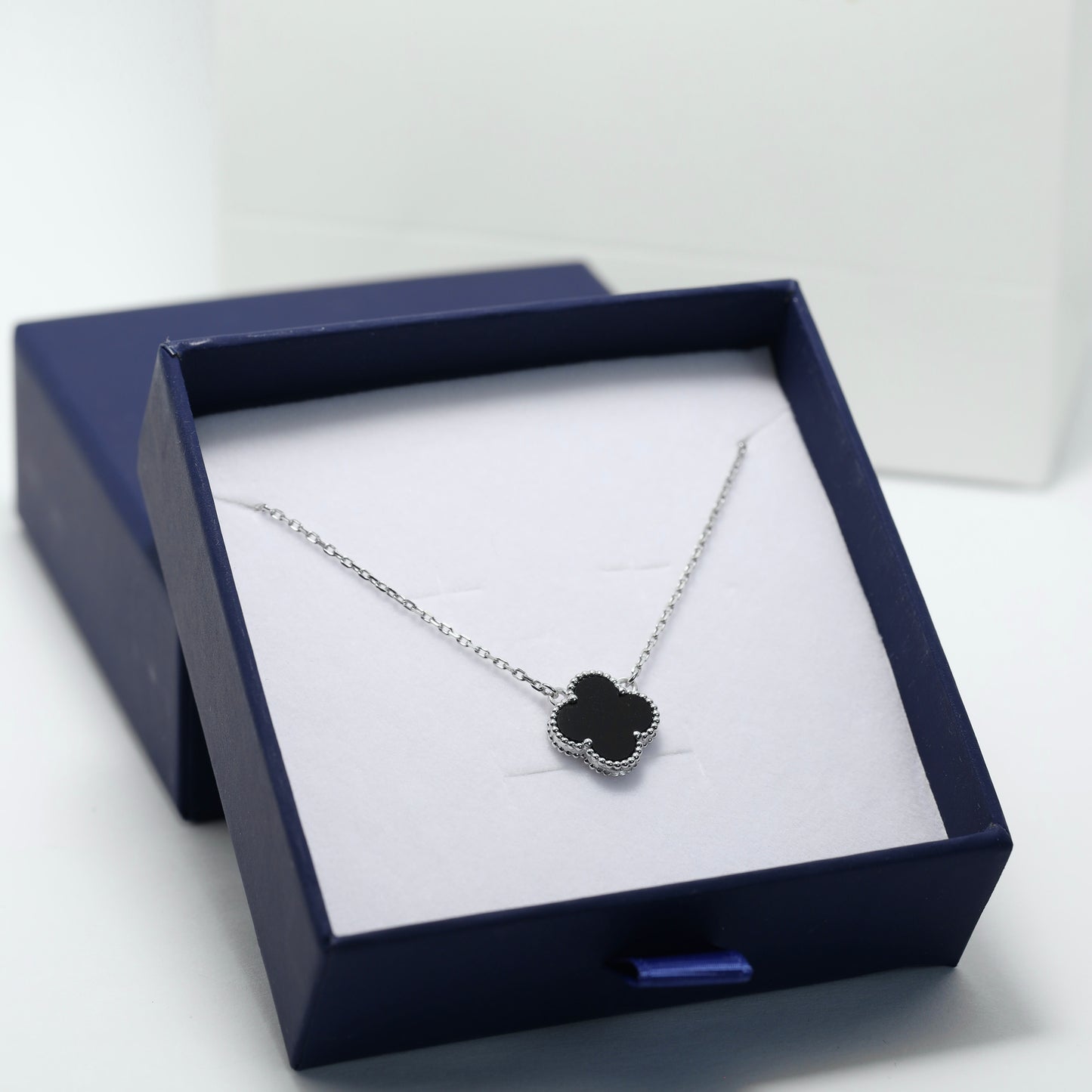 Silver Onyx Clover Necklace Maxi Size | Срібне кольє з оніксом Клевер максі | 552