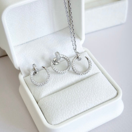 925 Sterling Silver Jewelry Set with Zirconia – Necklace & Earrings | Срібний комплект з фіанітами – кольє та сережки|446