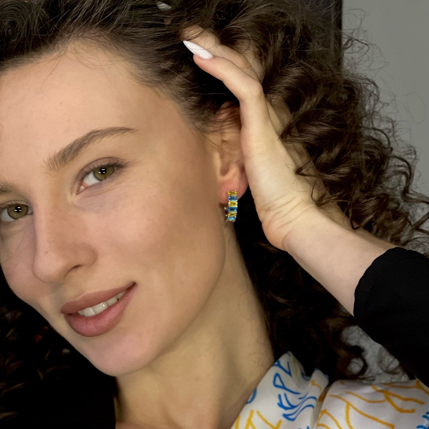 Срібні сережки/синьо-жовті фанати/срібло 925пр./269