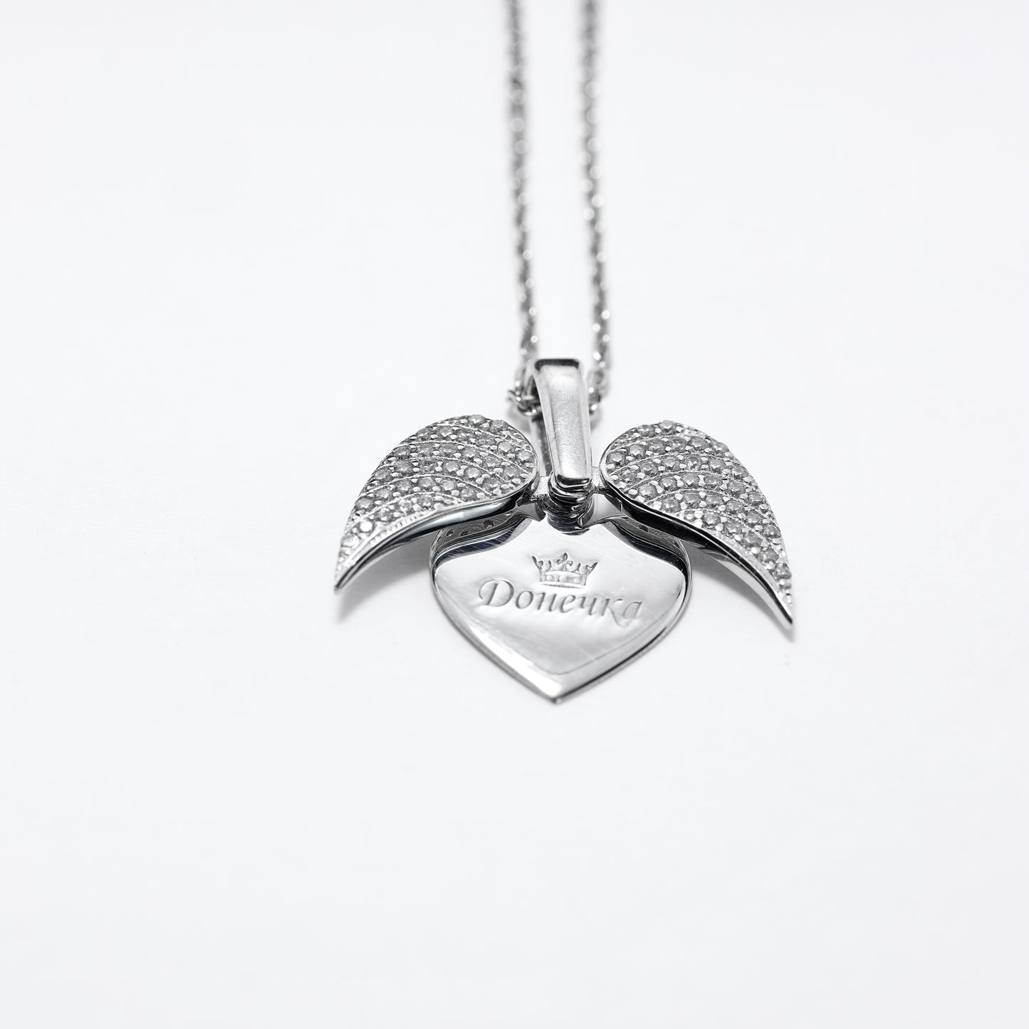 Daughter Angel Wings Locket Necklace with Cubic Zirconia | Срібне кольє-медальйон Донечка з крилами та фіанітами|618