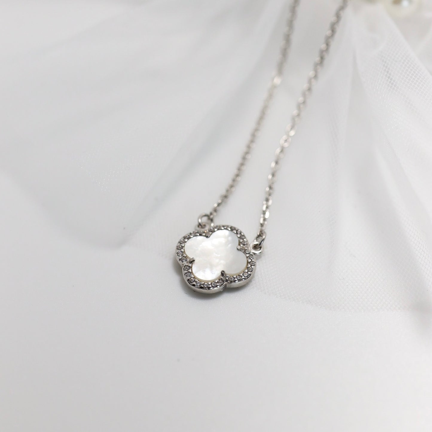 Срібне кольє 925 з перламутром і фіанітами | 925 Silver Mother of Pearl | 6141
