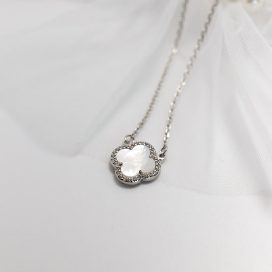Срібне кольє 925 з перламутром і фіанітами | 925 Silver Mother of Pearl | 6141