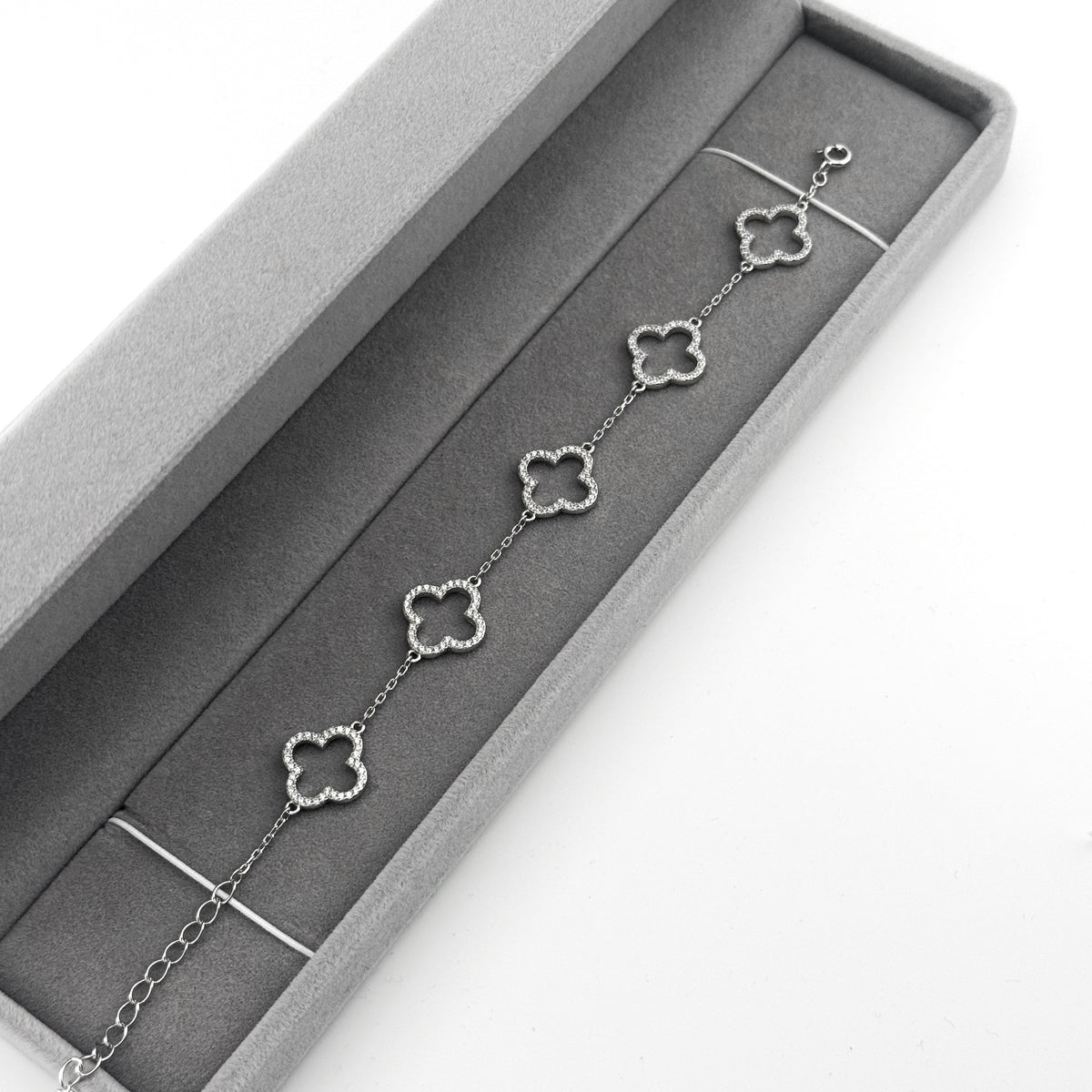 925 Sterling Silver Clover Bracelet with CZ| Срібний браслет з фіанітами, срібло 925 пр|429