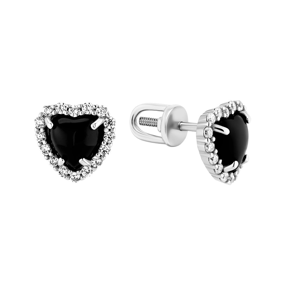 Срібні сережки Noir Heart 925 з оніксом | Noir Heart Silver Earrings 925 with Onyx & Zirconia|920