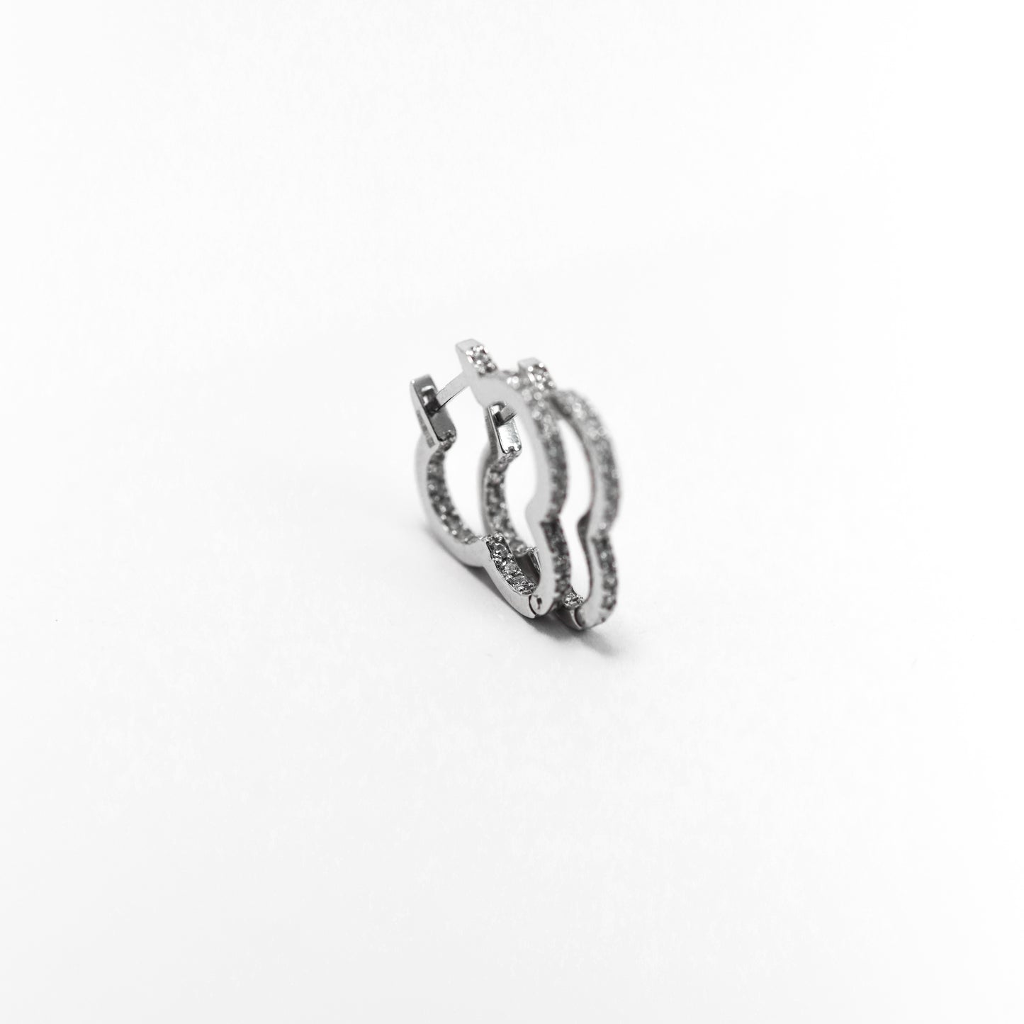 Sterling Silver Clover Hoop Earrings with Zircon | Срібні сережки-кільця Конюшина з цирконієм|943