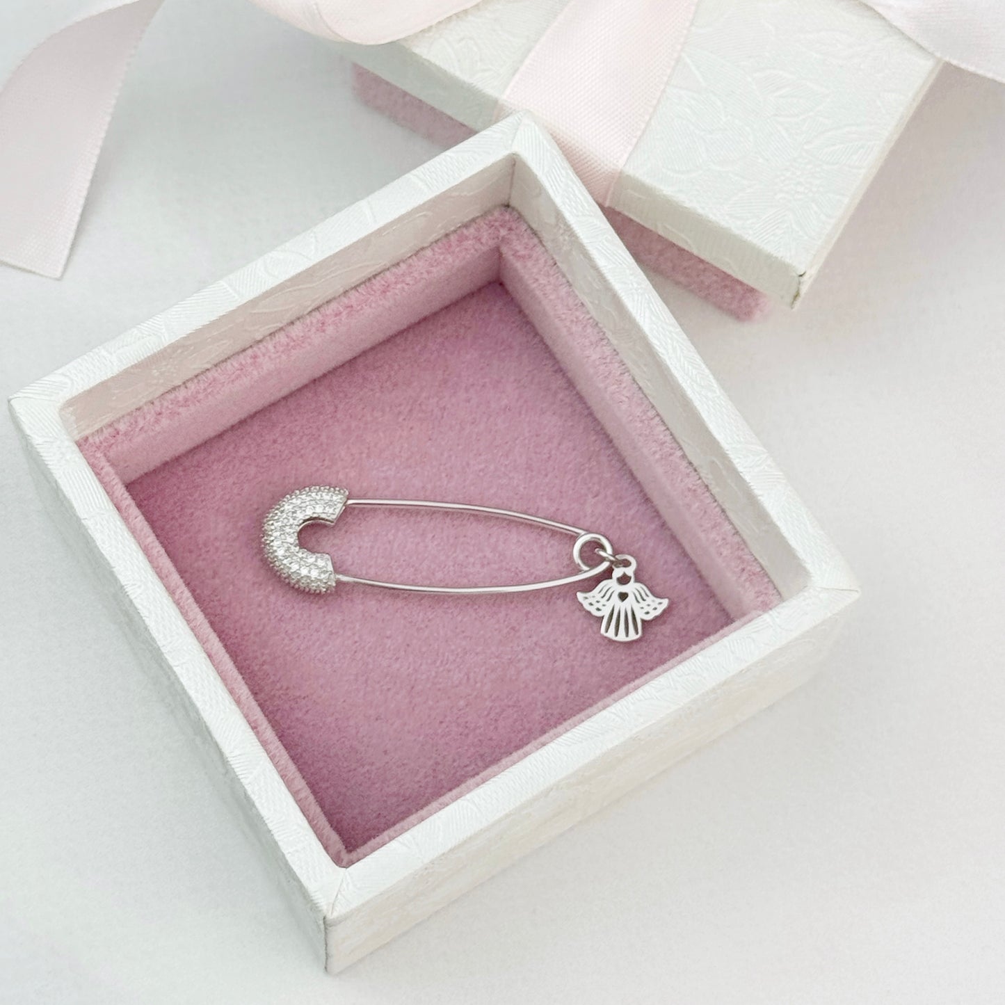 Angel Safety Pin Brooch with Cubic Zirconia | 925 Sterling Silver Luxury Jewelry — Срібна шпилька з ангеликом