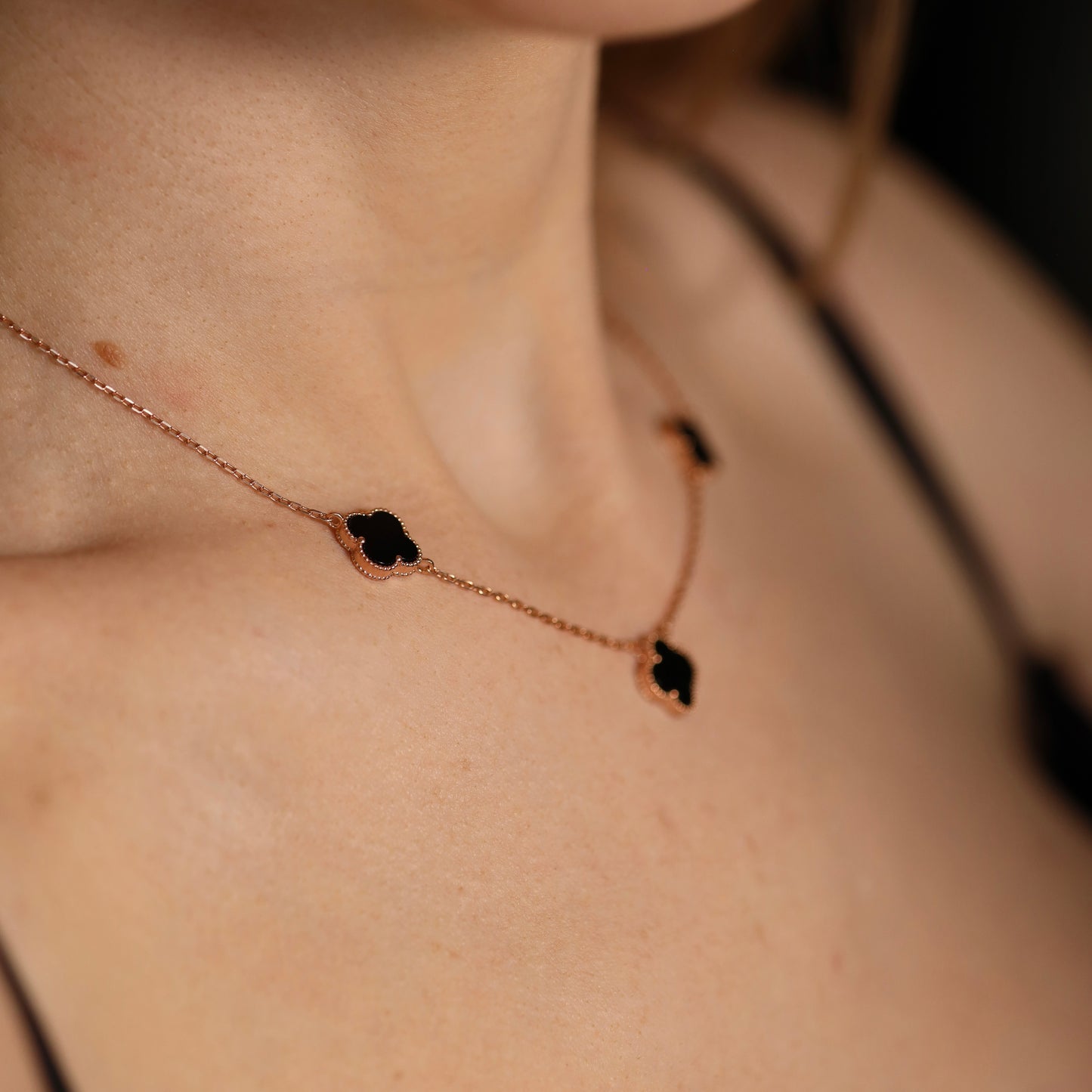 Позолочене срібне кольє 925 з чорним оніксом | 925 Silver Gold Plated Black Onyx Flower | 338