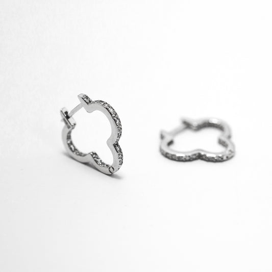 Sterling Silver Clover Hoop Earrings with Zircon | Срібні сережки-кільця Конюшина з цирконієм|943