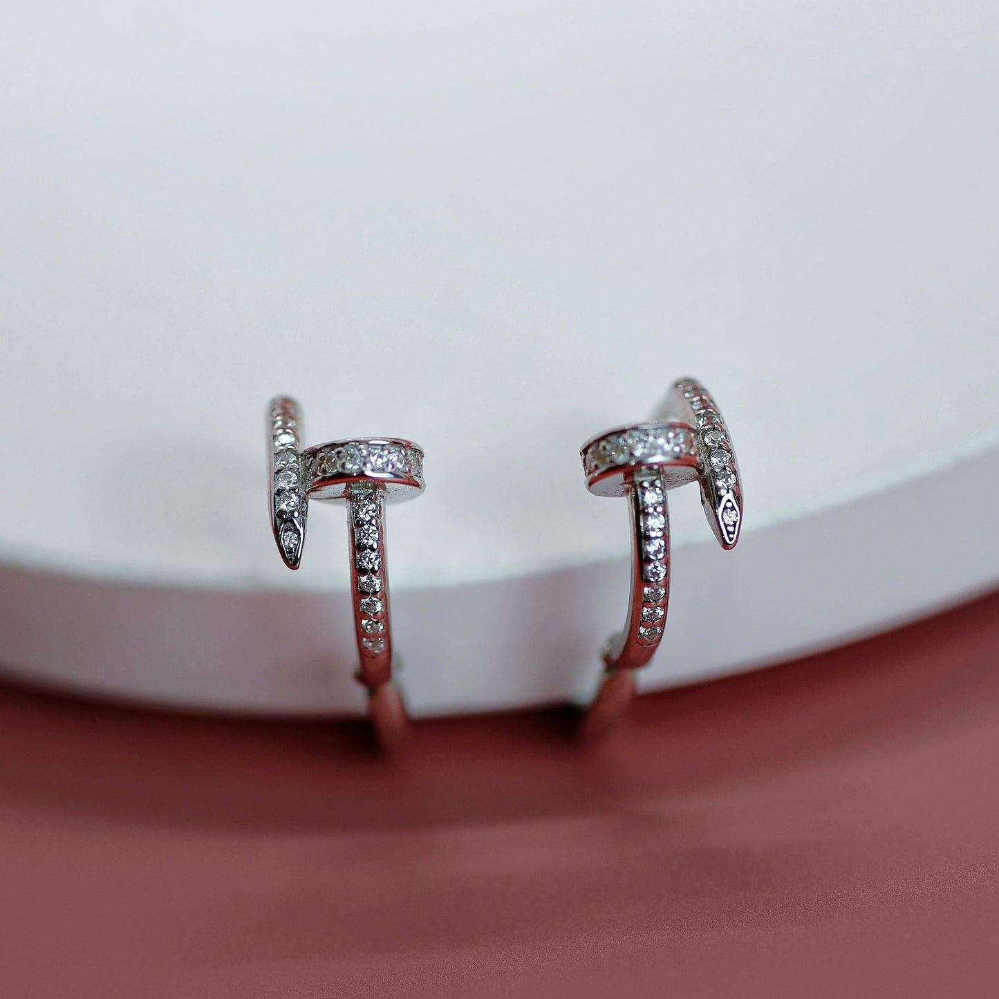 Luxury Hoop Earrings 925 Silver | Срібні сережки-кільця цвяшок з фіанітами|20794