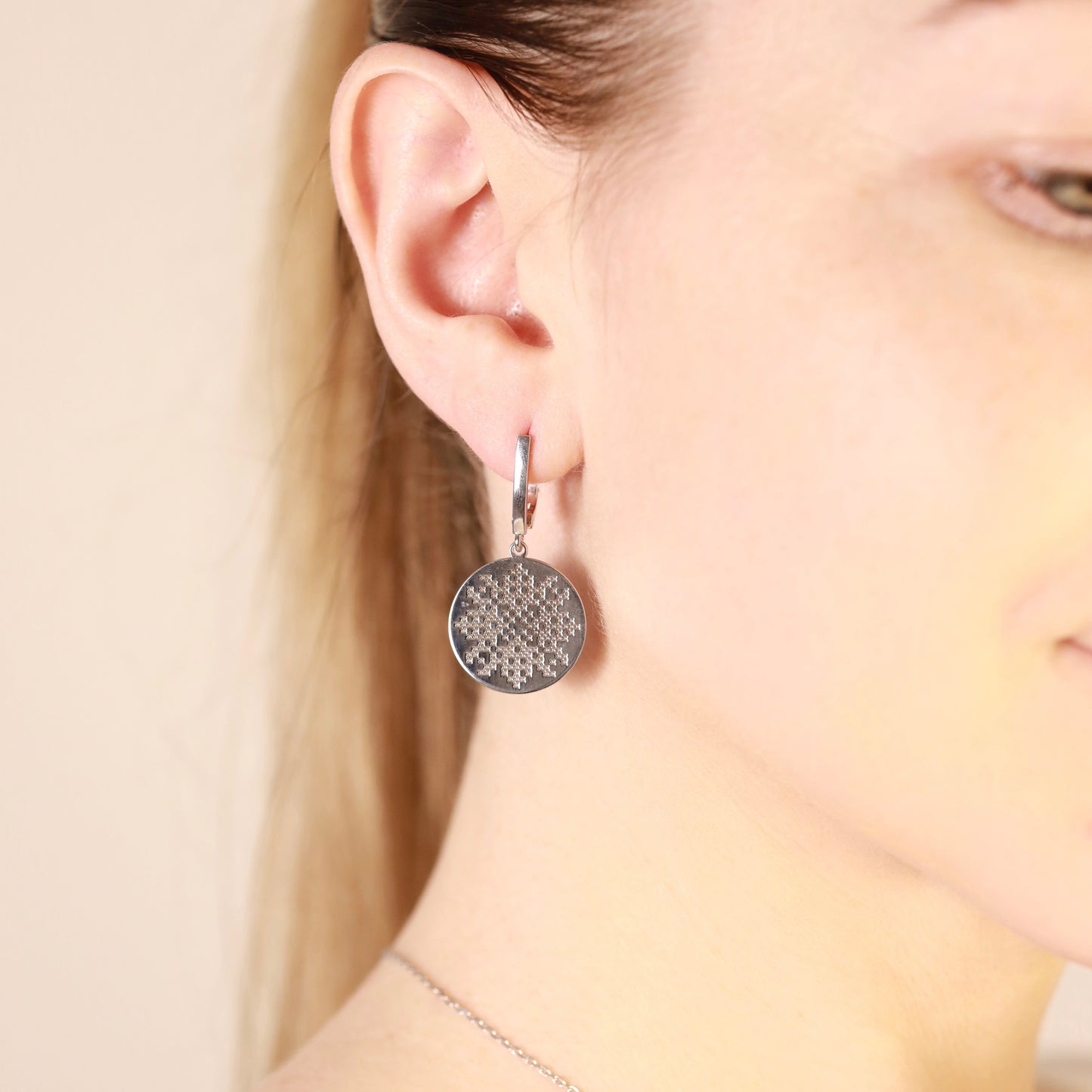 Silver Ukrainian Embroidery Earrings 925 | Срібні сережки Вишиванка|1317