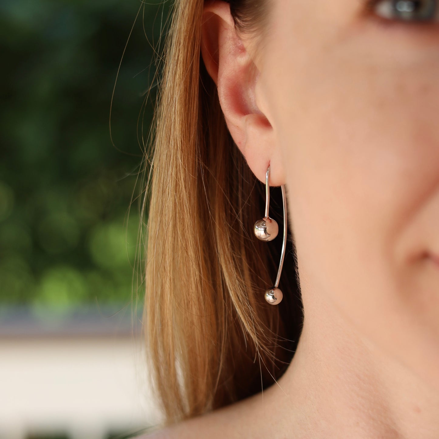 925 Sterling Silver Threader Earrings with Ball Detail | Срібні сережки-протяжки з кульками|626