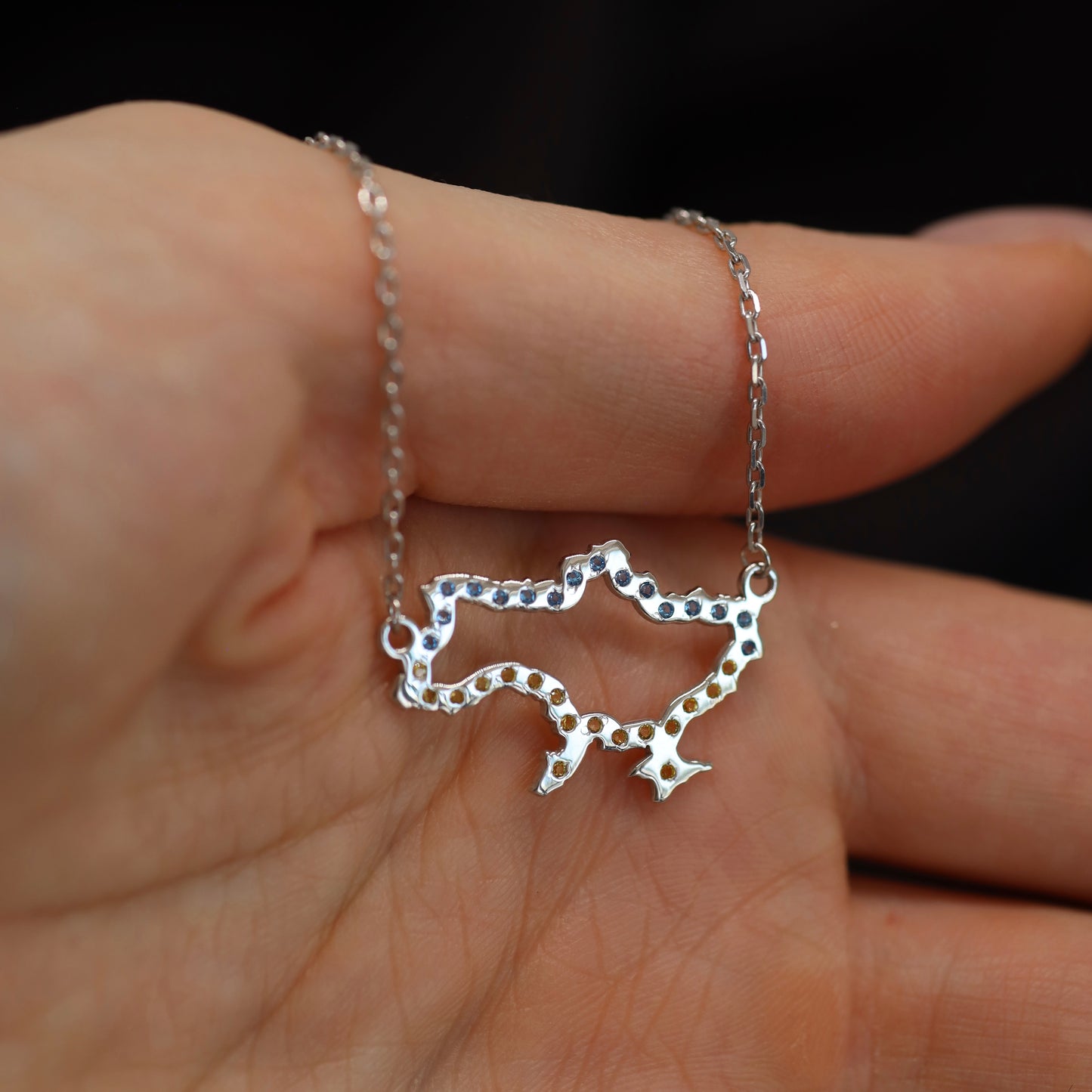 Срібне кольє Україна з синьо-жовтими фіанітами | Silver 925 Necklace Ukraine with Blue-Yellow Cubic Zirconia | 777
