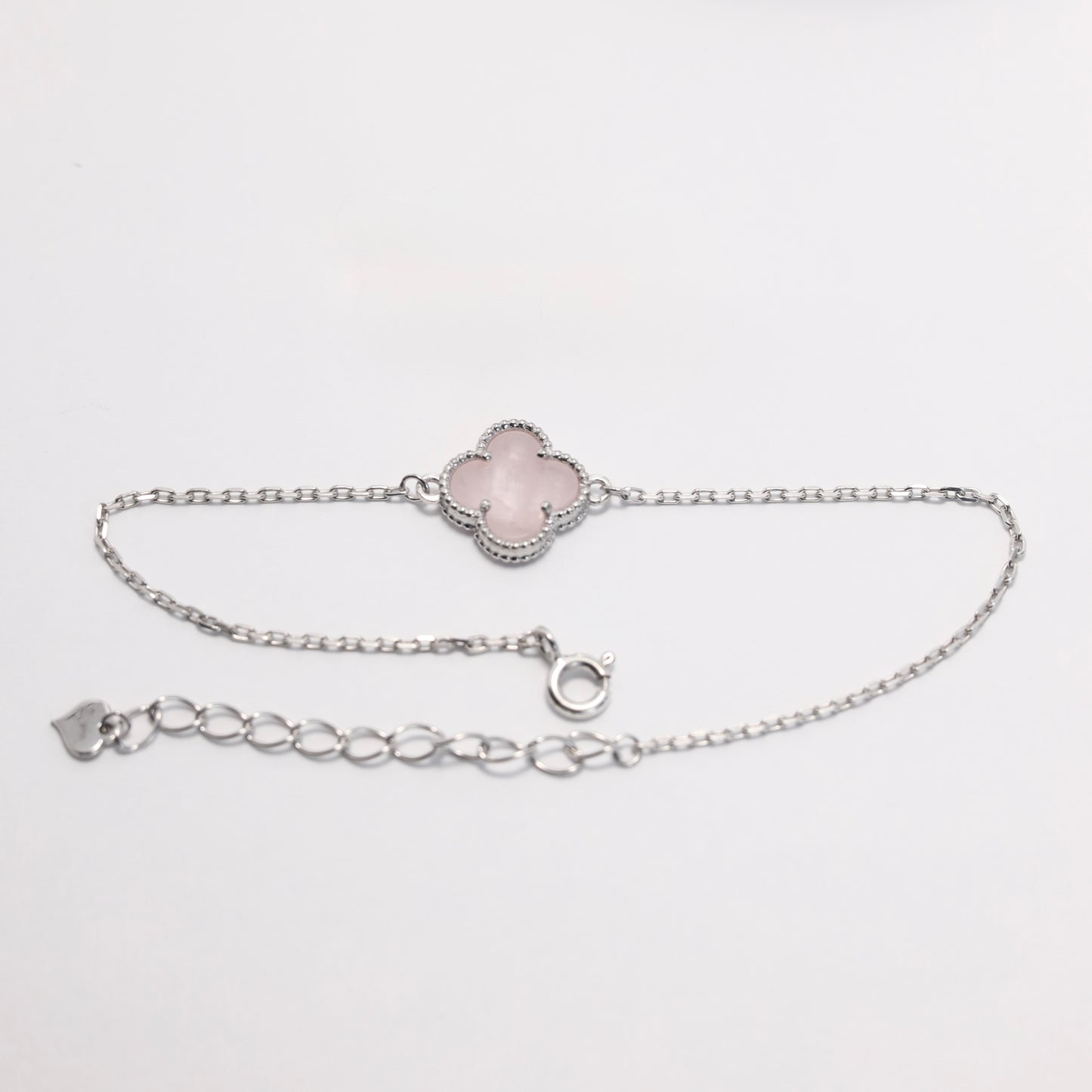 Rose Quartz Clover Bracelet | 925 Sterling Silver Luxury Jewelry — Срібний браслет Конюшина з рожевим кварцом|338