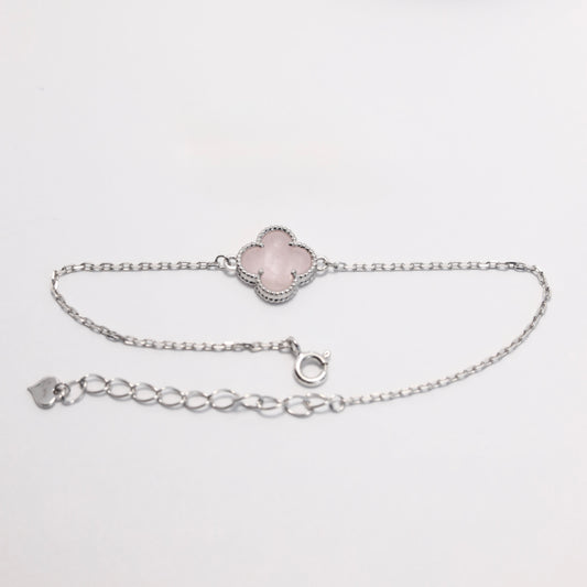 Rose Quartz Clover Bracelet | 925 Sterling Silver Luxury Jewelry — Срібний браслет Конюшина з рожевим кварцом|338