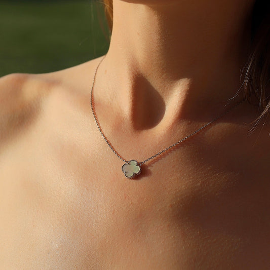 Silver Mother of Pearl Clover Necklace Maxi Size | Срібне кольє з перламутром Клевер великий розмір |552