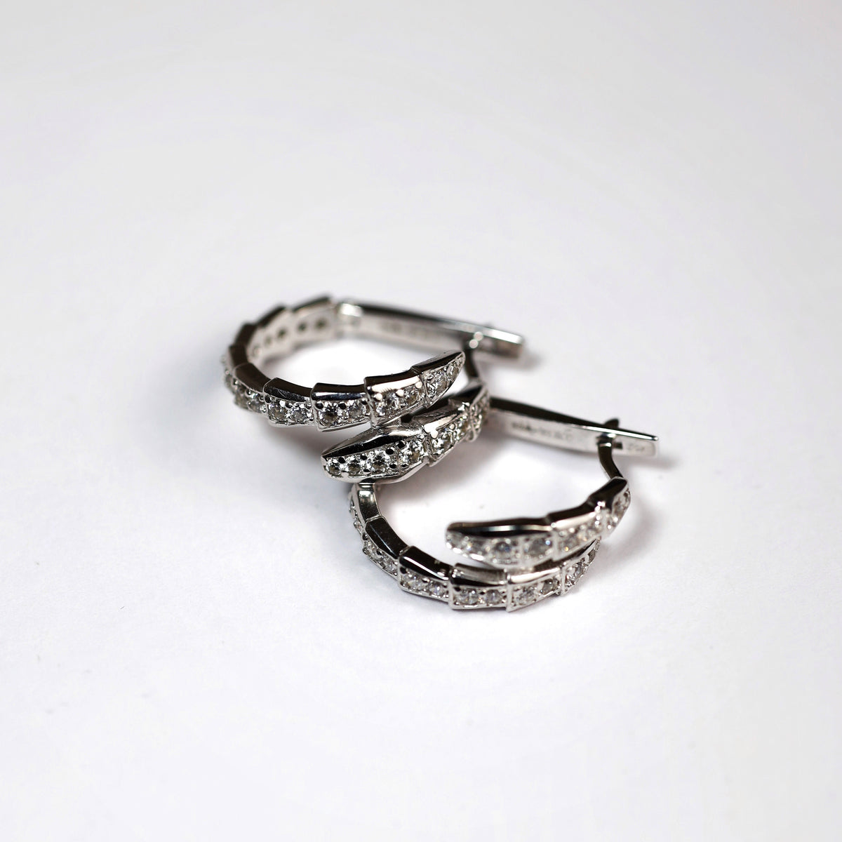 Rhodium-Plated 925 Sterling Silver CZ| Срібні сережки-кільця з фіанітами|292
