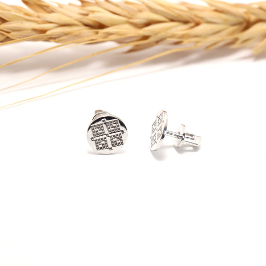 Ukrainian Embroidery Stud Earrings in 925 Sterling Silver — Срібні сережки Вишиванка з українським орнаментом|590