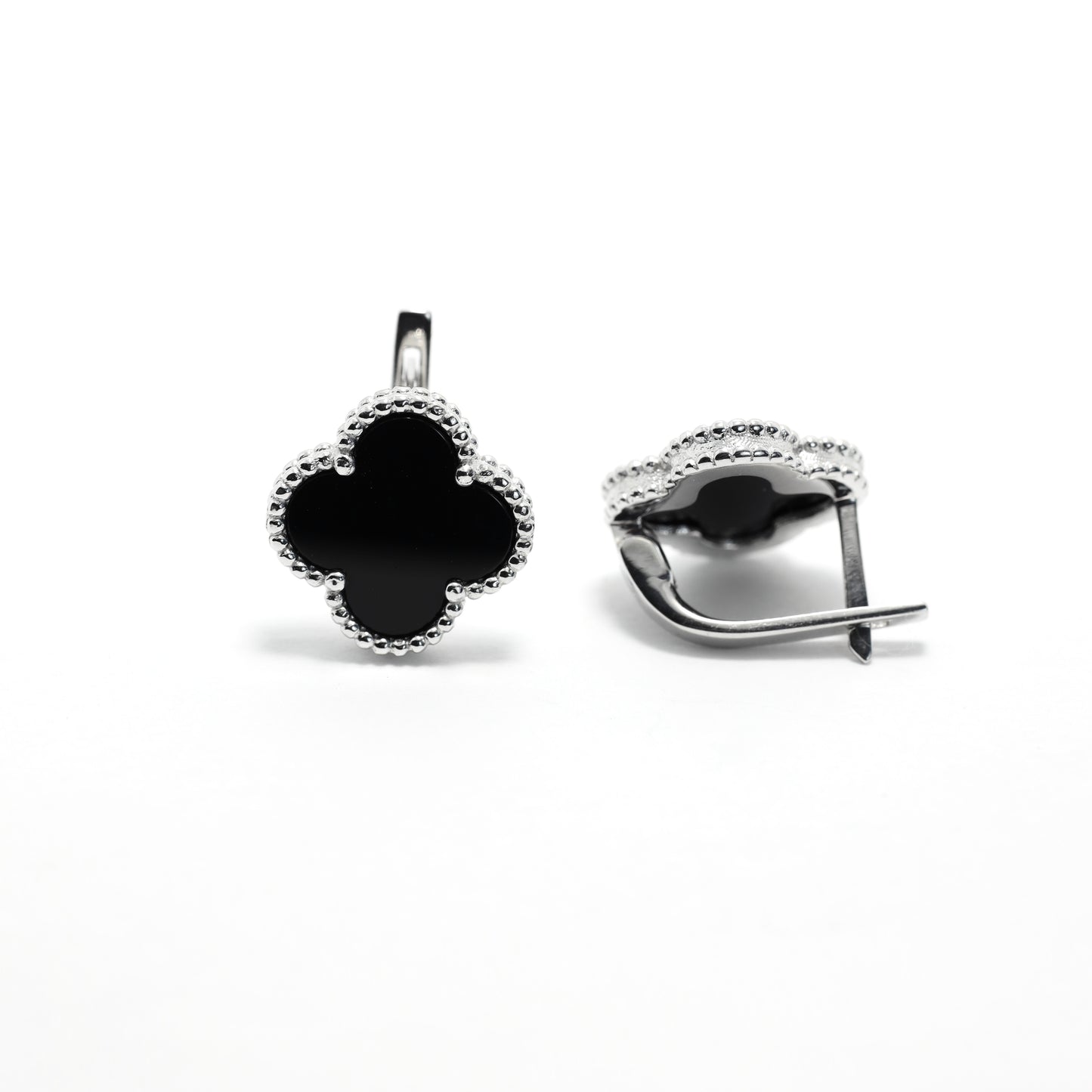 Onyx Clover Jewelry Set Maxi Size | 925 Sterling Silver Luxury Set — Срібний комплект Клевер Maxi з оніксом|552
