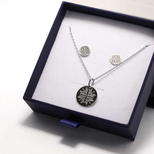 Ukrainian Embroidery Jewelry Set in 925 Sterling Silver | Срібний комплект Вишиванка з українським орнаментом|590