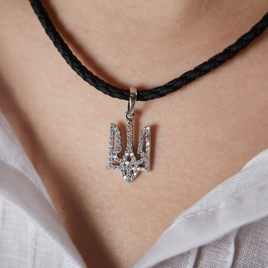 Срібний тризуб з білими фіанітами/срібло 925пр.