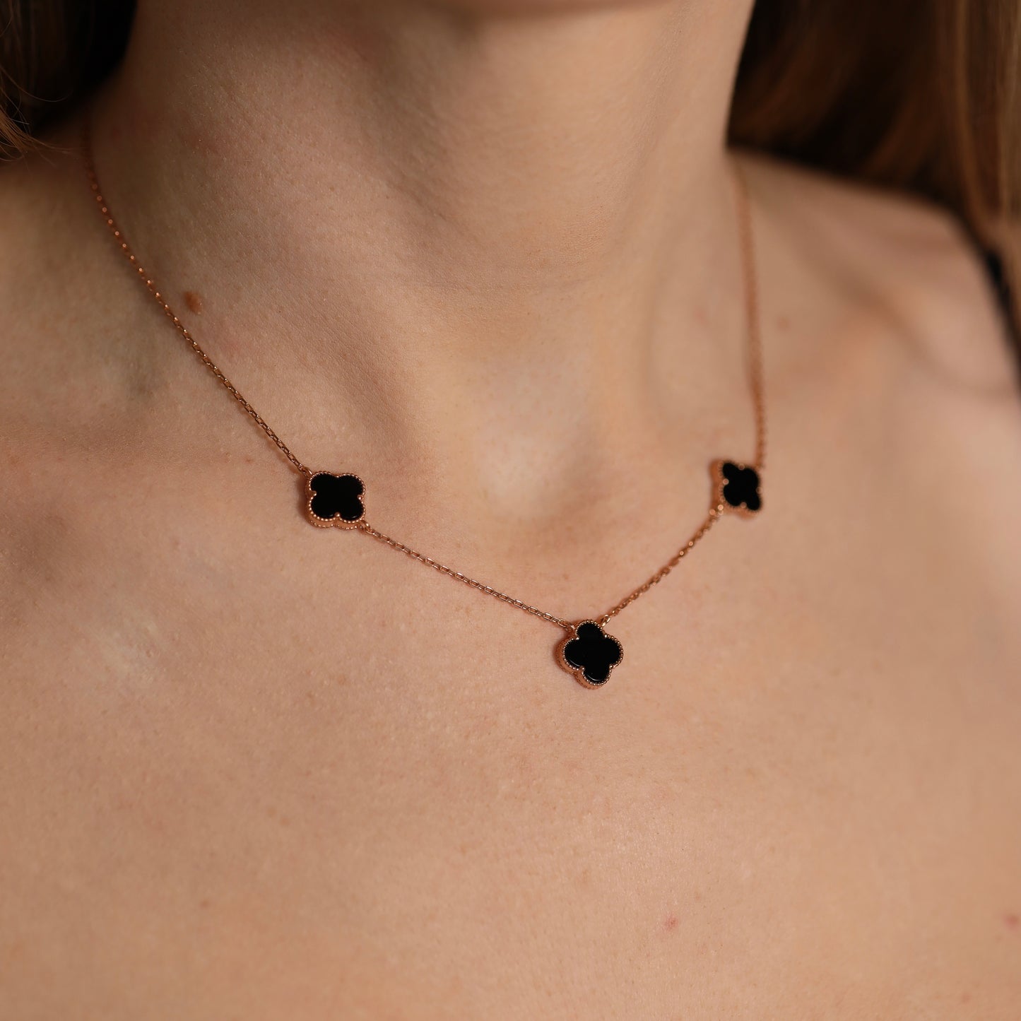 Позолочене срібне кольє 925 з чорним оніксом | 925 Silver Gold Plated Black Onyx Flower | 338