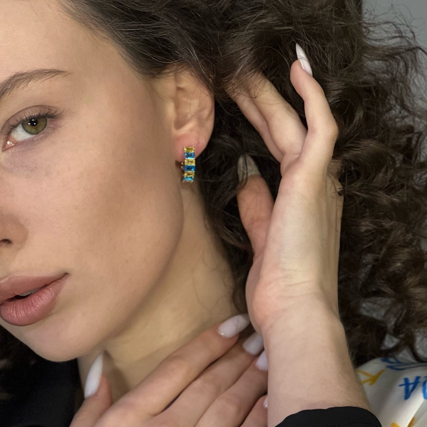 Срібні сережки/синьо-жовті фанати/срібло 925пр./269