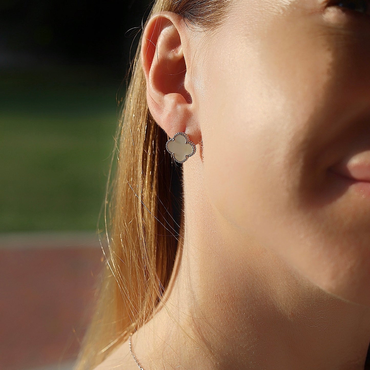 Silver Mother of Pearl Clover Earrings Maxi Size | Срібні сережки з перламутром Клевер максі |552