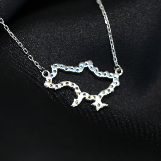 Срібне кольє Україна з синьо-жовтими фіанітами | Silver 925 Necklace Ukraine with Blue-Yellow Cubic Zirconia | 777