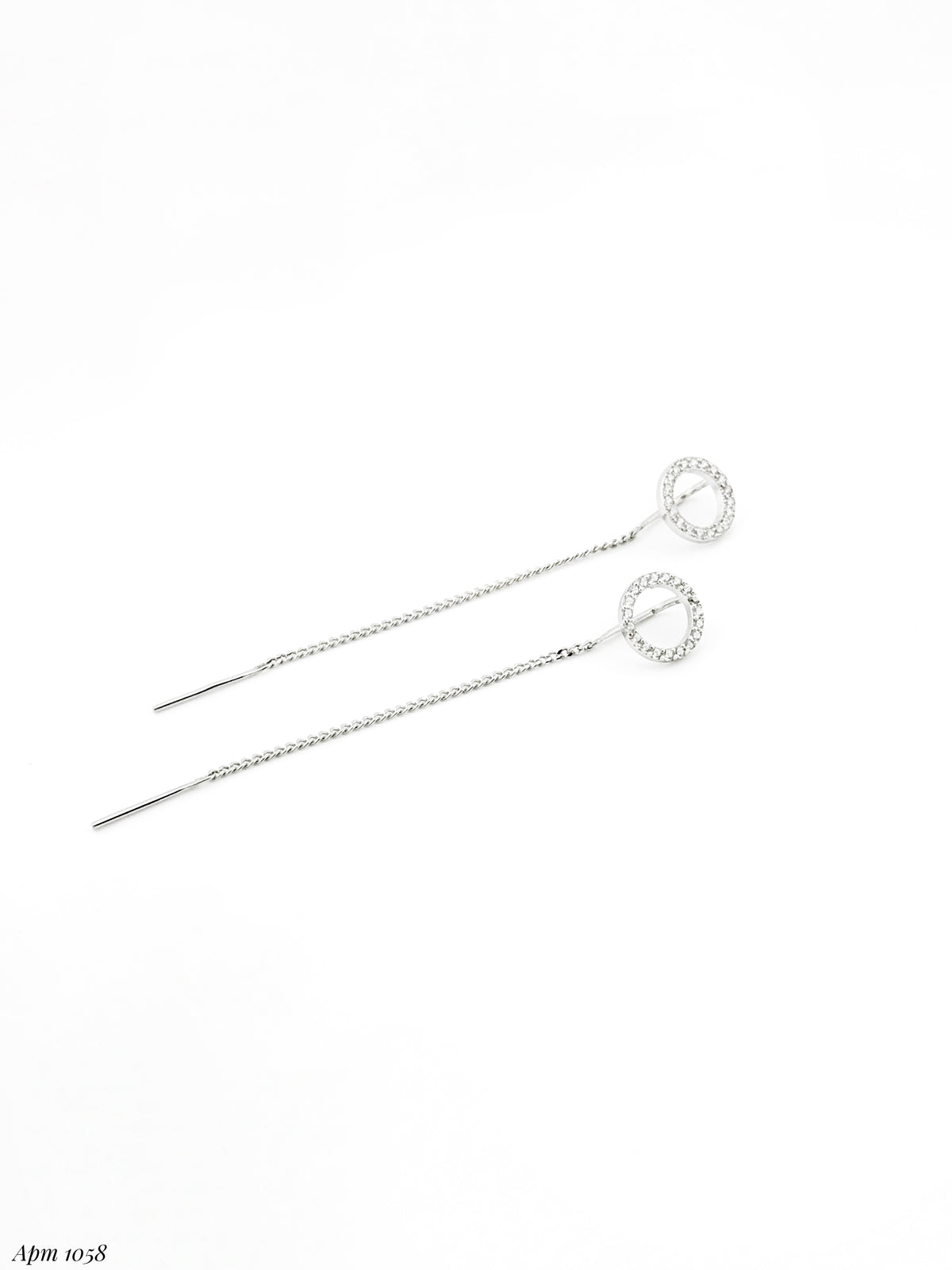 925 Sterling Silver Circle Threader Earrings with CZ| Срібні сережки-протяжки з фіанітами|1058