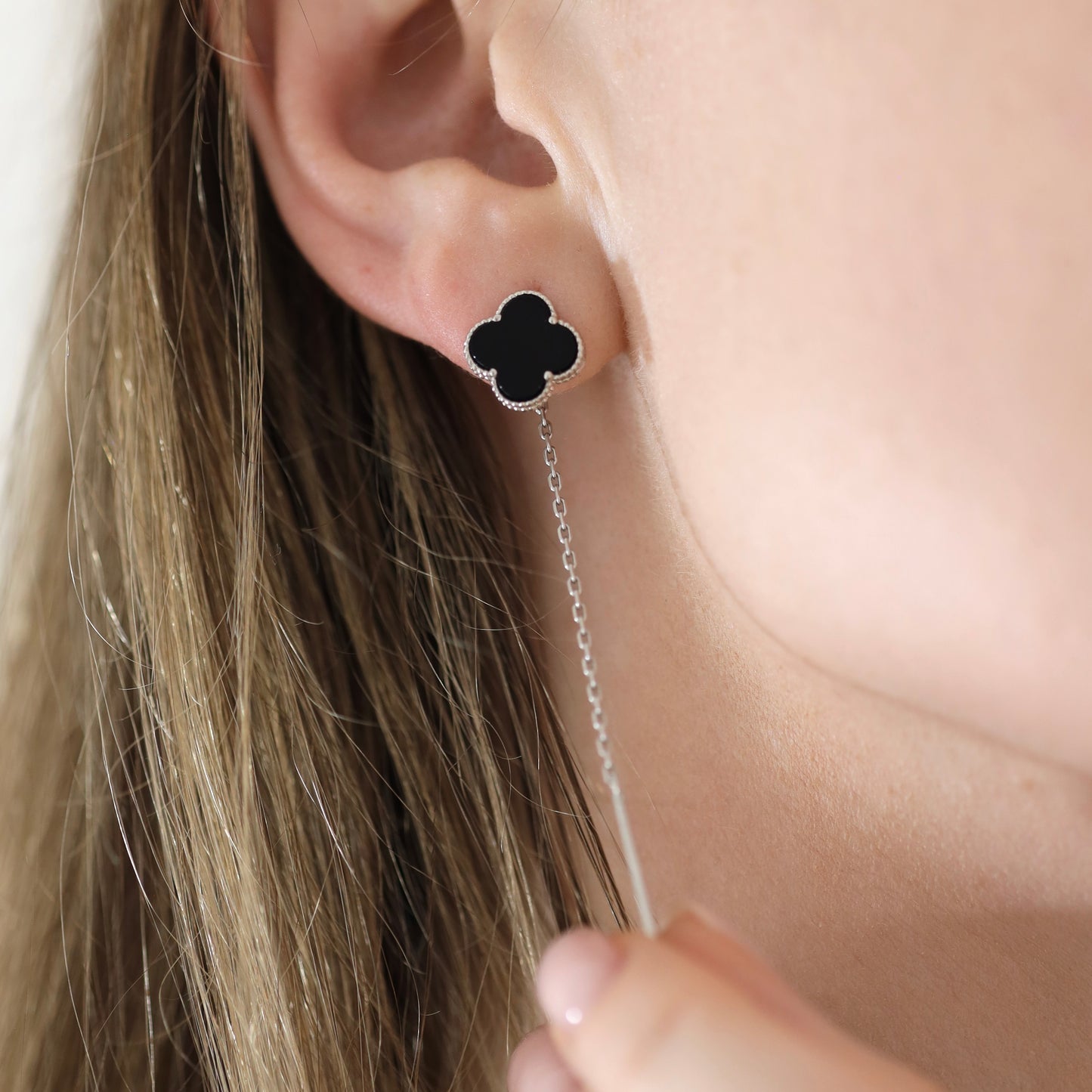 Срібні подовжені сережки з оніксом | Silver Long Earrings with Onyx – Elegant 925 Silver Jewelry | 338