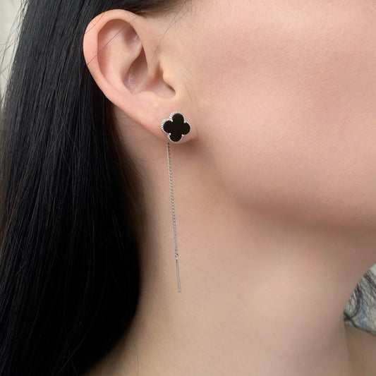 Срібні подовжені сережки з оніксом | Silver Long Earrings with Onyx – Elegant 925 Silver Jewelry | 338