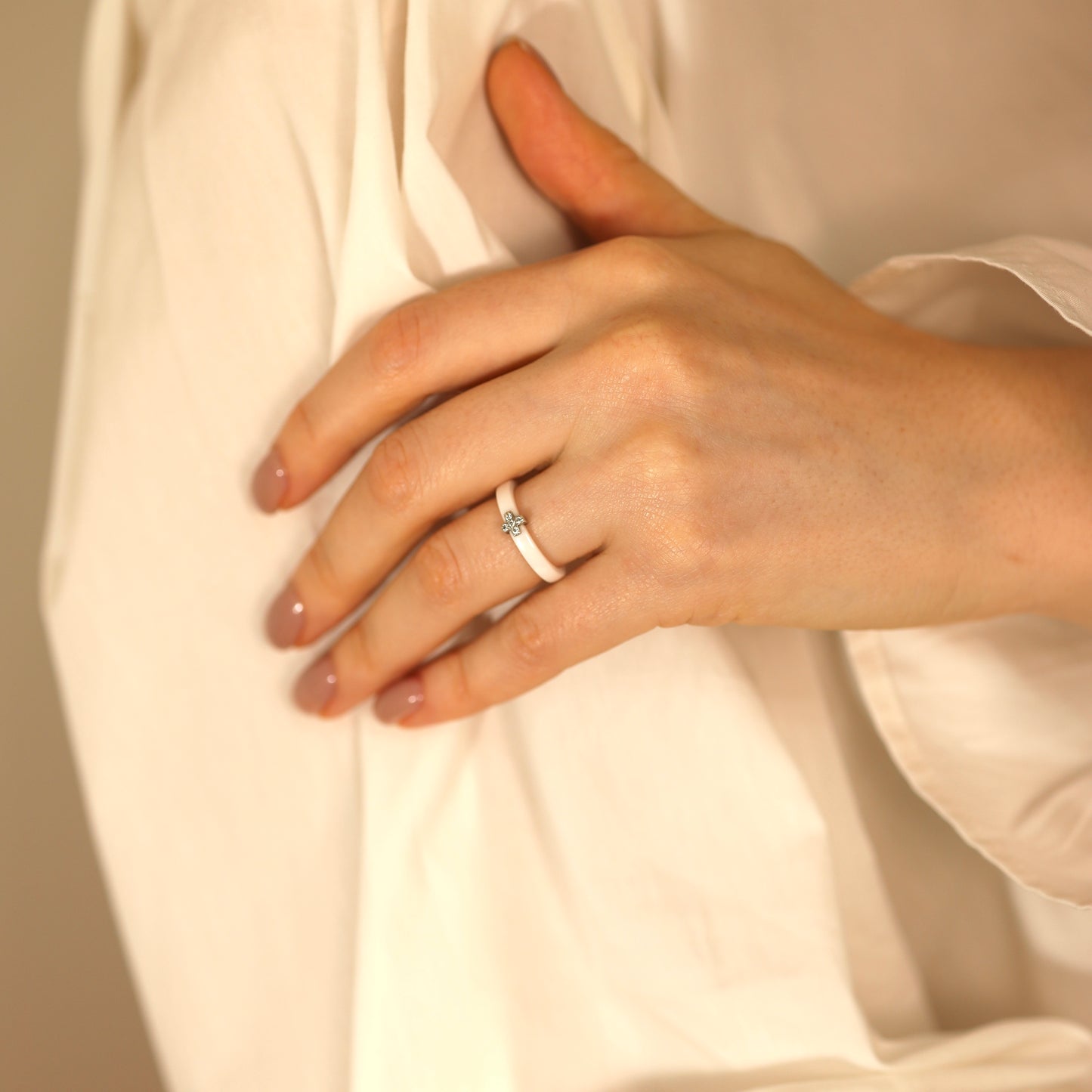 Каблучка керамічна/біла/срібло 925пр