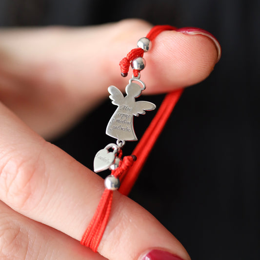 Срібний браслет «Янгол на червоній ниточці» | Оберіг, срібло 925 | Silver Bracelet Angel on Red Cord