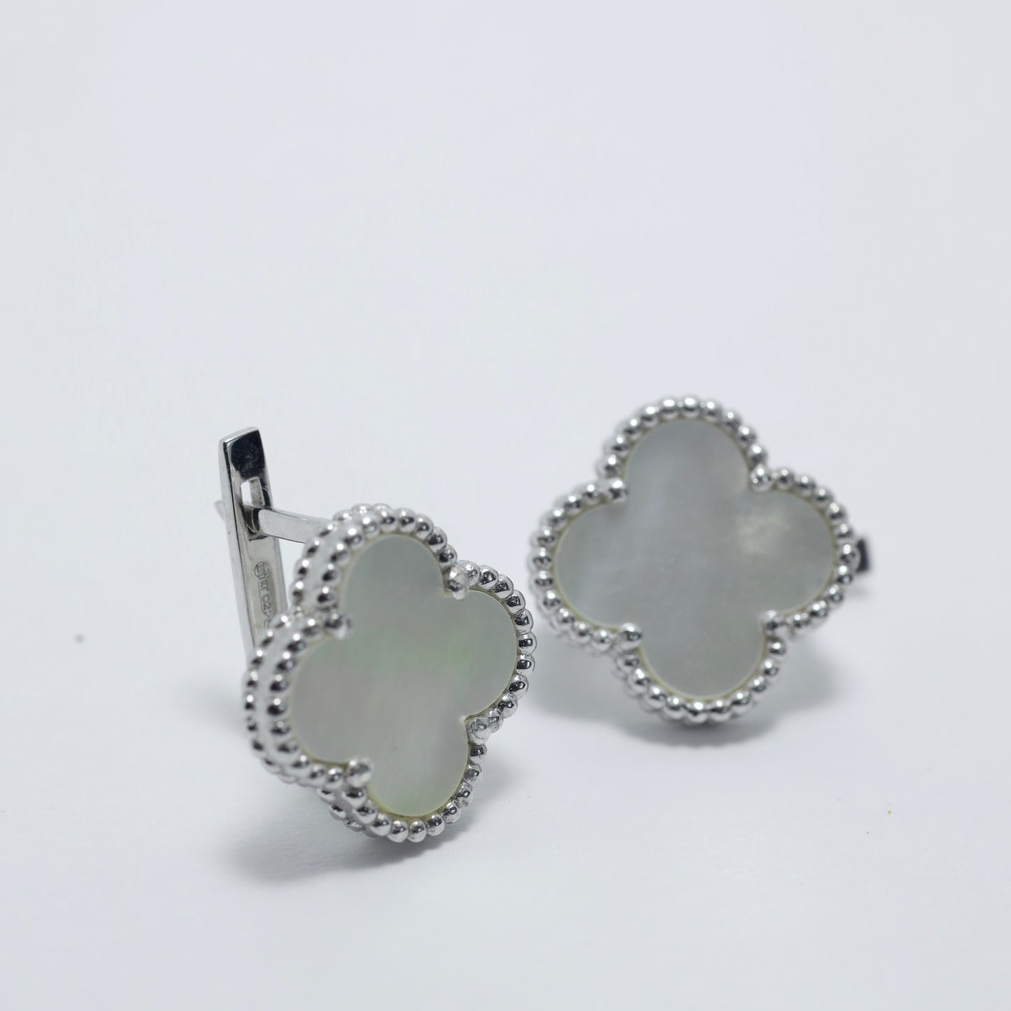 Silver Mother of Pearl Clover Earrings Maxi Size | Срібні сережки з перламутром Клевер максі |552