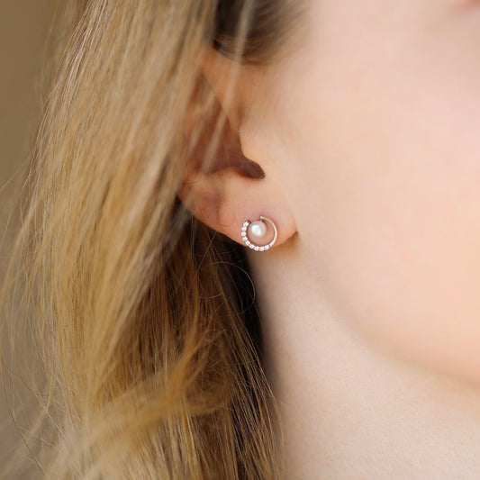 Срібні сережки з перлиною | Pearl Stud Earrings | Срібло 925 з цирконієм | 925Silver | Minimal Elegant Earrings|40041