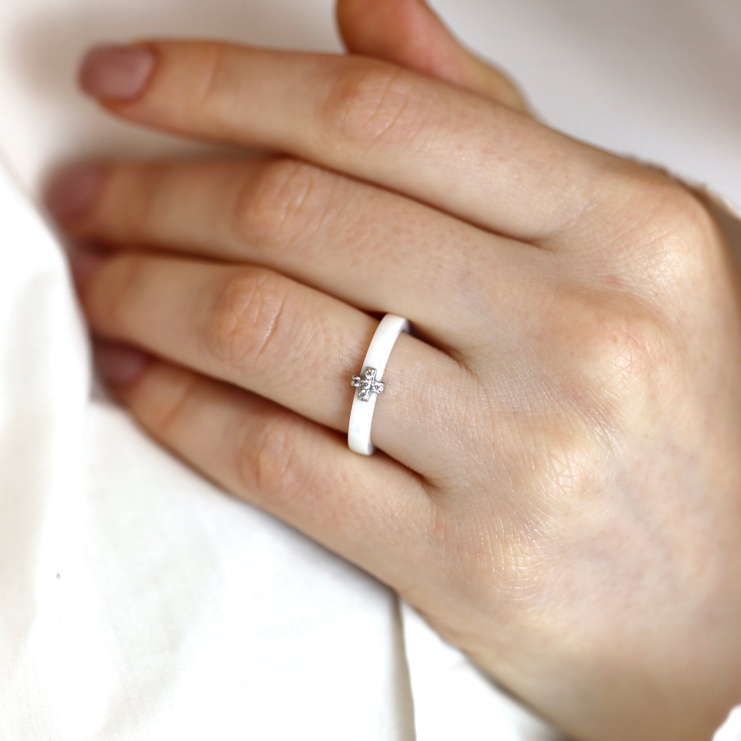 Каблучка керамічна/біла/срібло 925пр