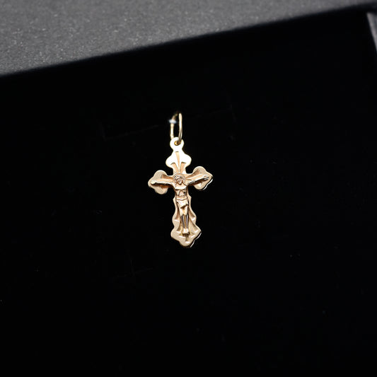 Золотий хрестик 585 проби | Gold Cross Pendant 14K | Хрестик із червоного золота | Gold Orthodox Cross | Ukrainian Jewelry