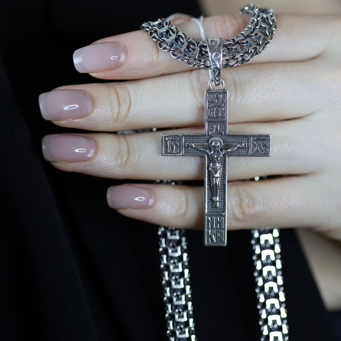 Massive Engraved Cross Pendant |Luxury Jewelry|Срібний масивний хрестик з різьбленням|5158