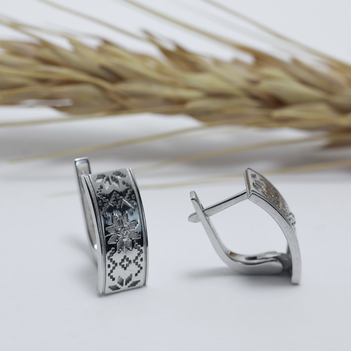 Silver Vyshyvanka Earrings with Cubic Zirconia | Срібні сережки Вишиванка з фіанітом |583/1