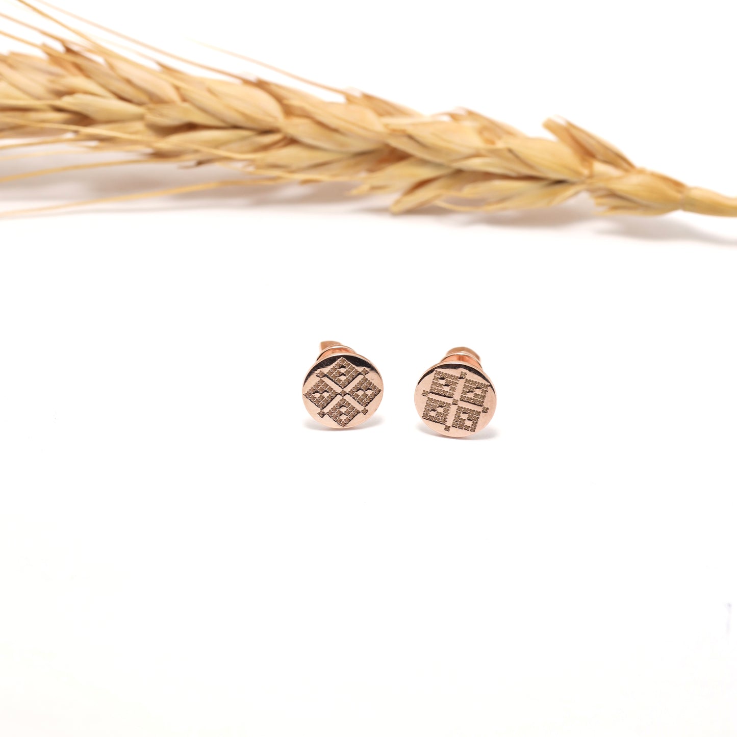 Ukrainian Embroidery Stud Earrings in Rose Gold-Plated 925 Sterling Silver | Срібні сережки Вишиванка з позолотою|590