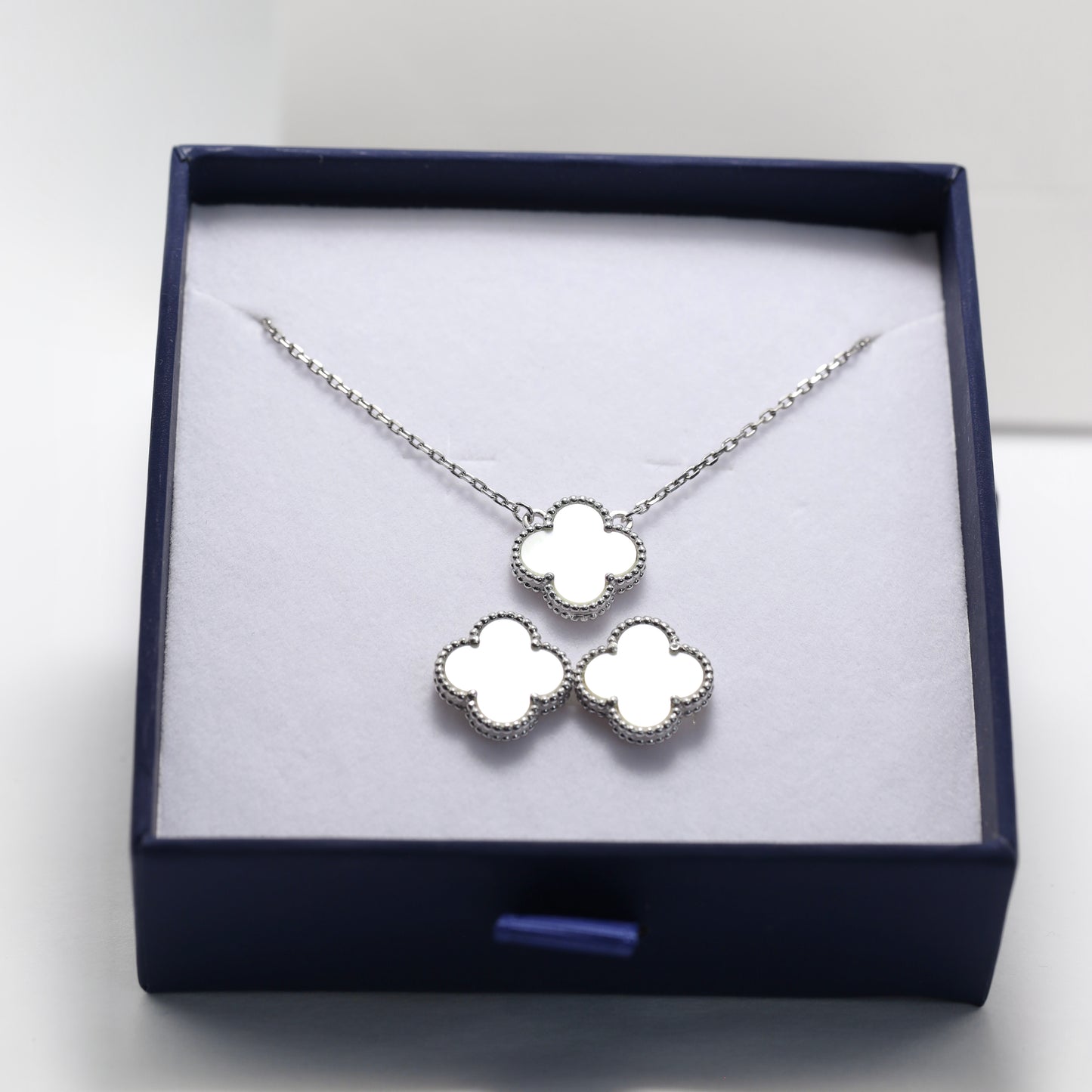 Mother of Pearl Clover Jewelry Set Maxi Size | 925 Sterling Silver Luxury Set — Срібний комплект Клевер Maxi з перламутром|552
