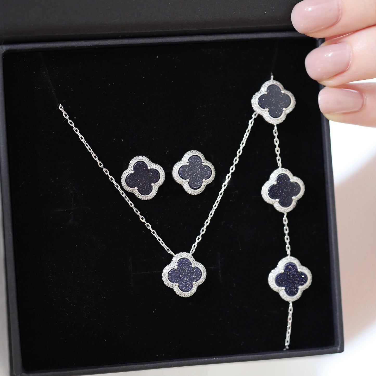 Комплект із авантюрином Clover | Aventurine Clover Jewelry Set | 339