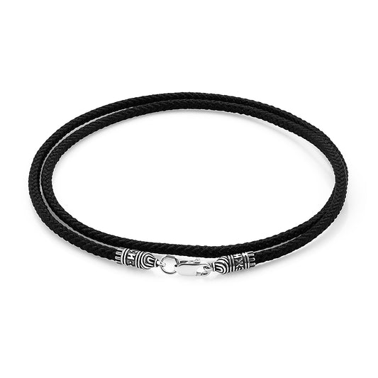 Шовковий шнурок із фігурними срібними застібками Спаси та збережи925 | Silk Cord with Decorative Save and Protect Silver Clasp 925|8014