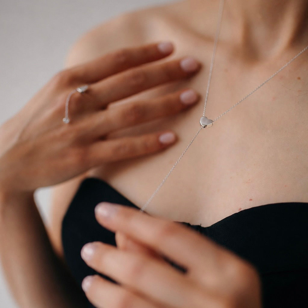 Sterling Silver Heart Lariat Necklace with Adjustable Ball Stopper | Срібне кольє-ларіат із сердечком кулькою-фіксатором | 760
