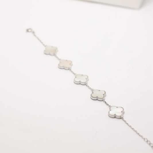 Sterling Silver Five Flower Bracelet with Mother of Pearl | Срібний браслет 5 квіточок з перламутром|338