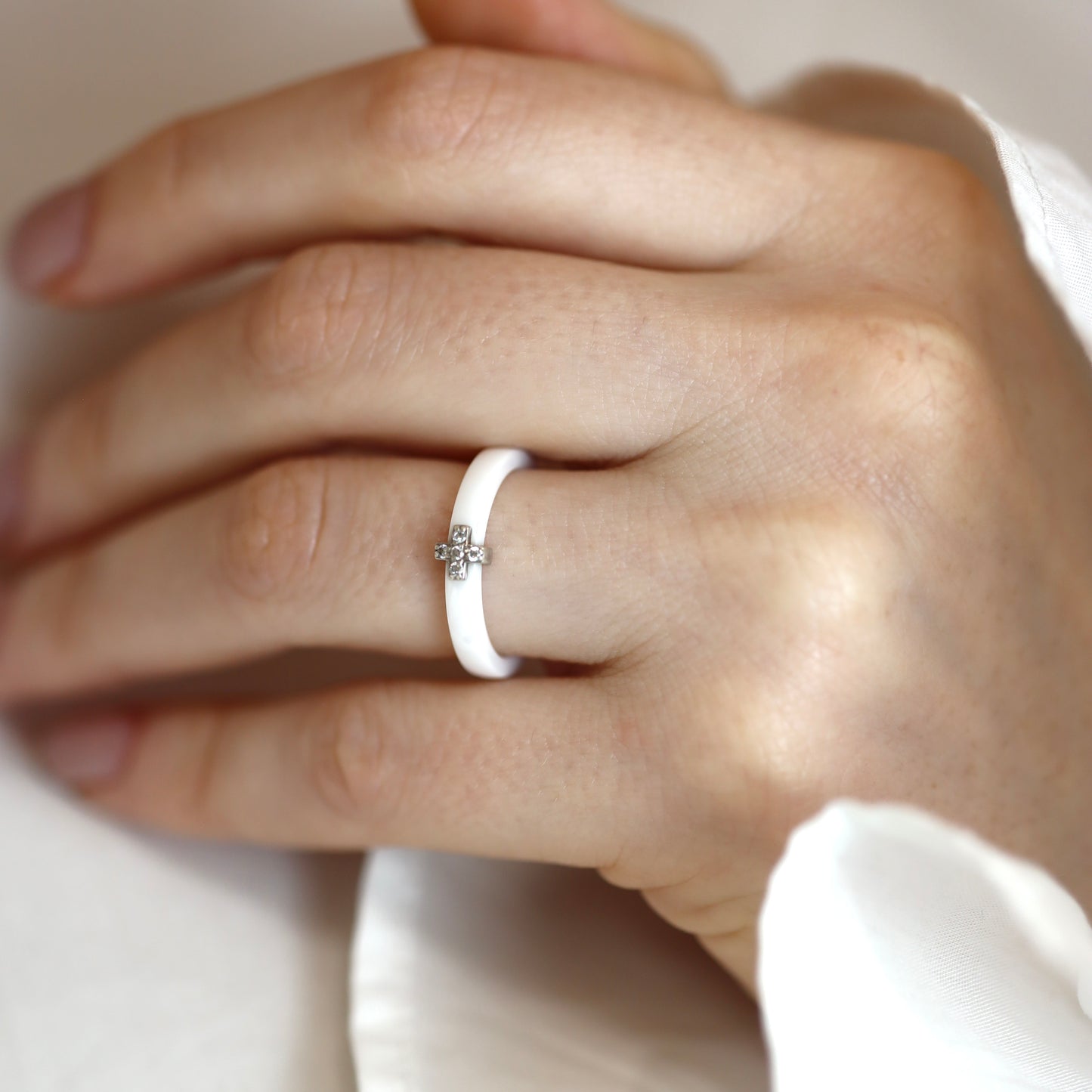 Каблучка керамічна/біла/срібло 925пр