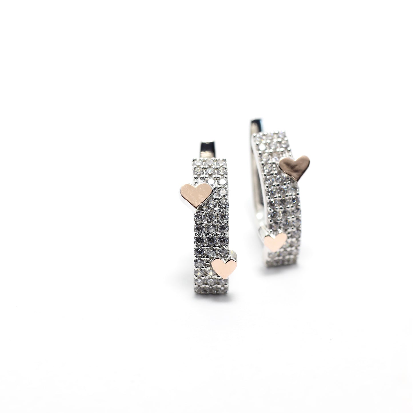 Silver Heart Earrings with 14K Gold Accent |925 Sterling Silver | Срібні сережки Серце із золотом 375 пр та фіанітами|587