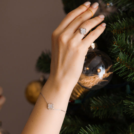 Срібний комплект з золотою напайкою 375 | Каблучка + Браслет 925 | Silver Jewelry Set w/ 9K Gold Accent | Ring & Bracelet|366