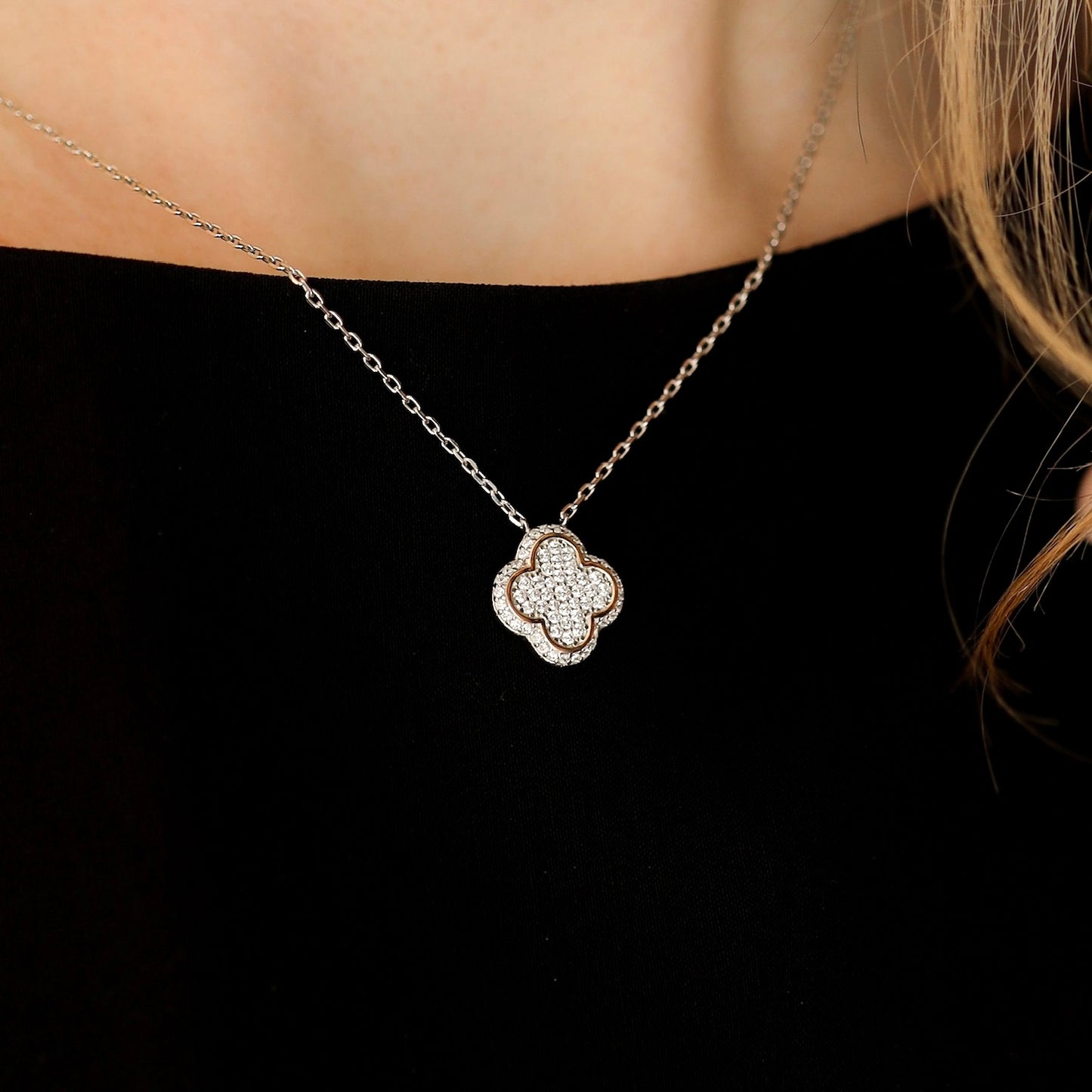 Срібне кольє |срібло 925 пр|фіаніти|золота вставка 375 пр | Flower Necklace|cubic zirconia|375 gold plate|366